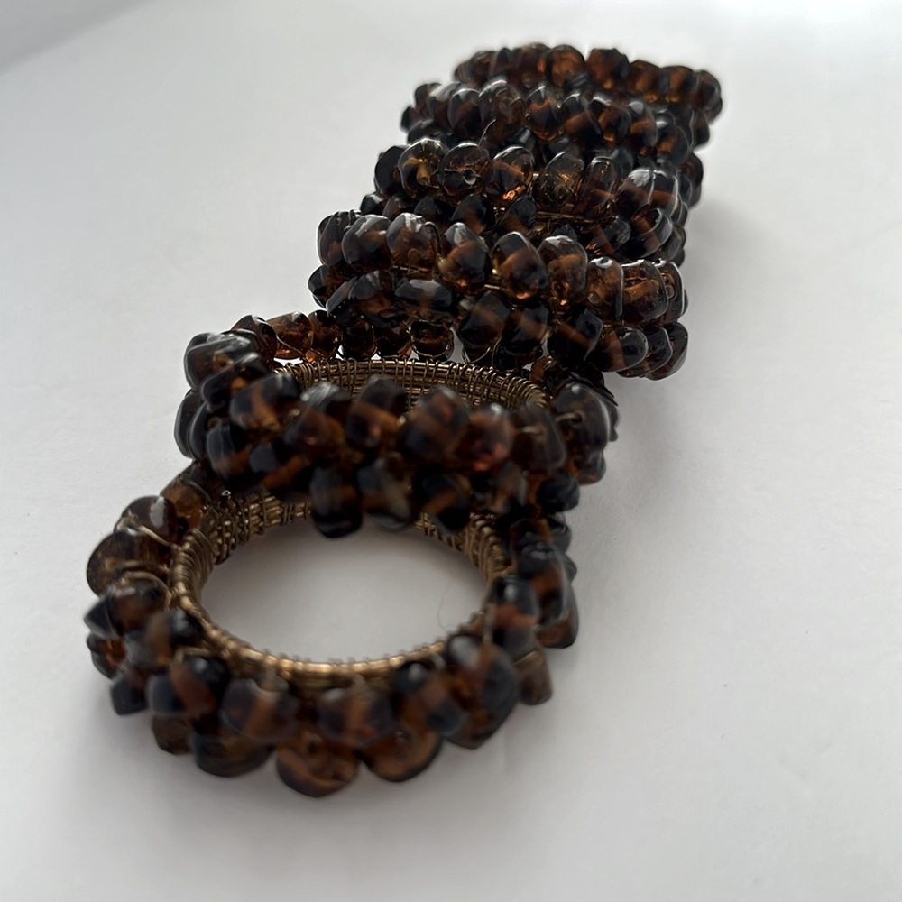 Pier 1 Vintage Beaded Napkin Metal Amber Gold Napkin Rings Set of 6 Bronze Wire - Picture 3 of 7